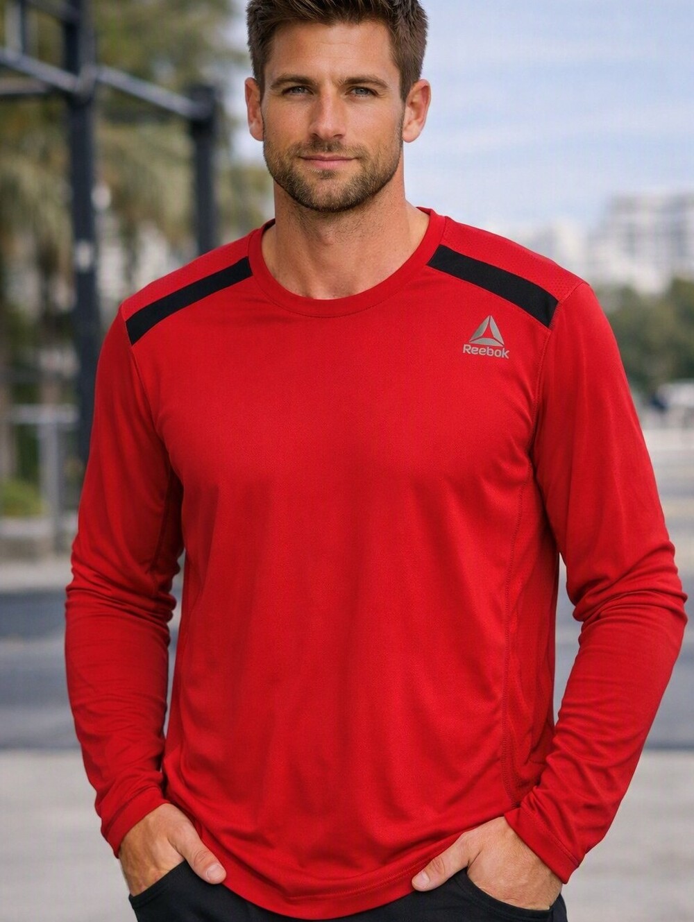 Reebok Speedwick Performance Shirt Mens Large Red Long Sleeve Light Weight